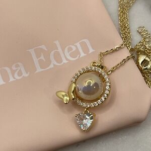 Butterfly Orb Dainty Necklace 14K Gold Plate Adina Eden Heart Cubic Zirconia New